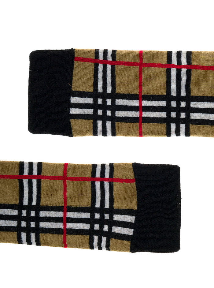Vintage Check Cotton Socks Beige Underwear