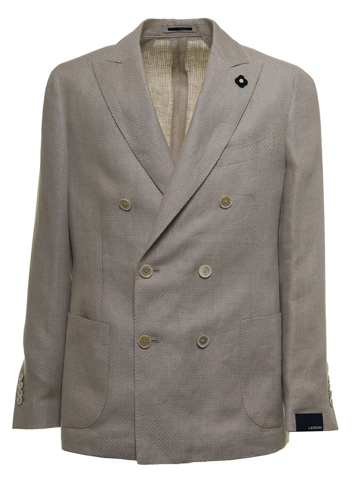 Lardini Mans Double-Breasted Canapa And Linen Beige Jacket Blazers