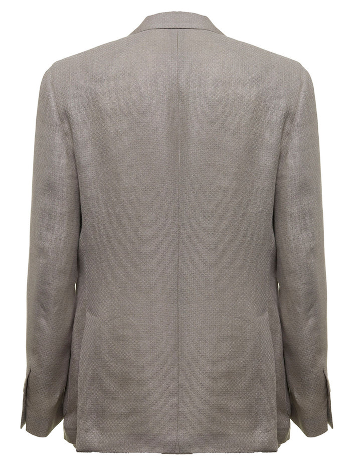 Lardini Mans Double-Breasted Canapa And Linen Beige Jacket Blazers