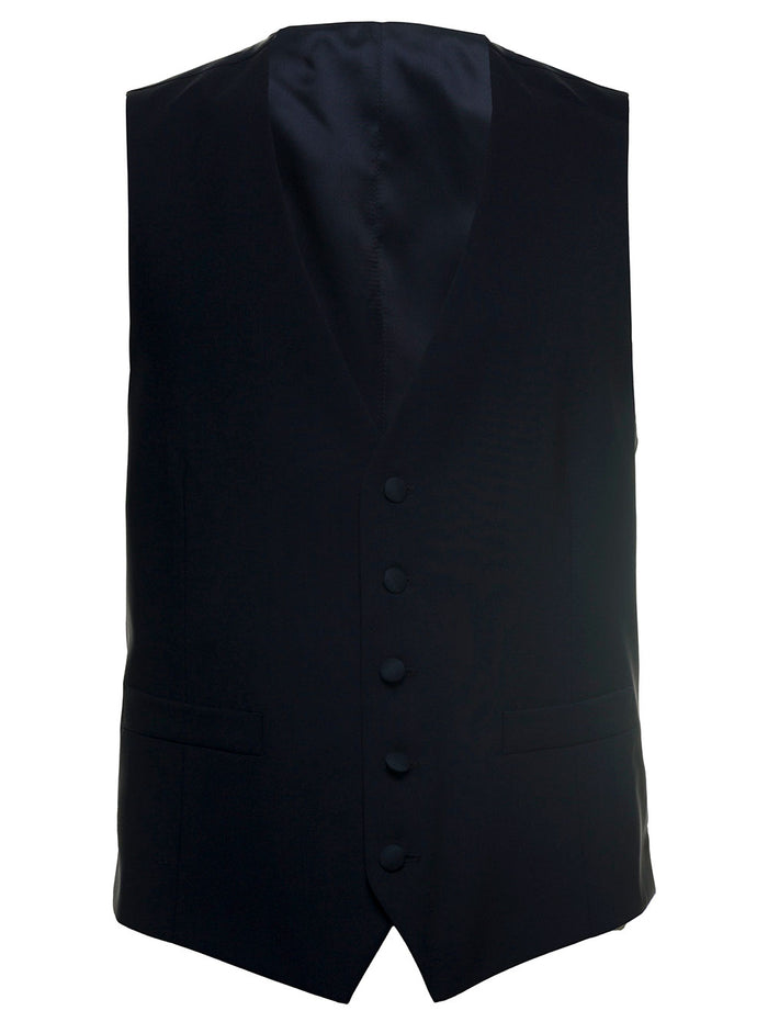 Lardini Mans Blue Wool Single-Breasted Vest With Buttons Blu Elastane Blazers