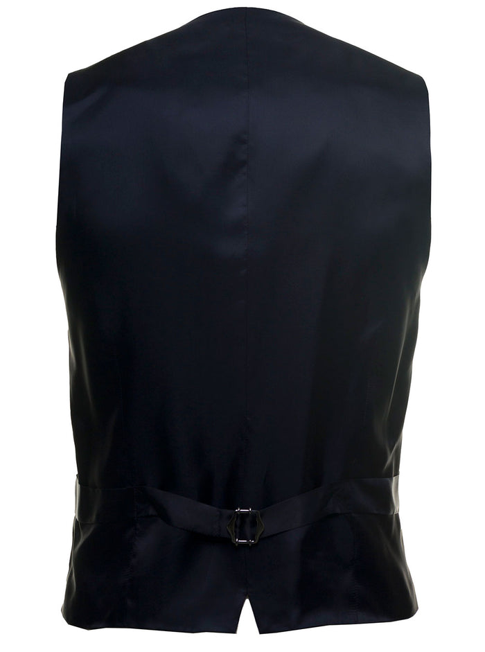 Lardini Mans Blue Wool Single-Breasted Vest With Buttons Blu Elastane Blazers