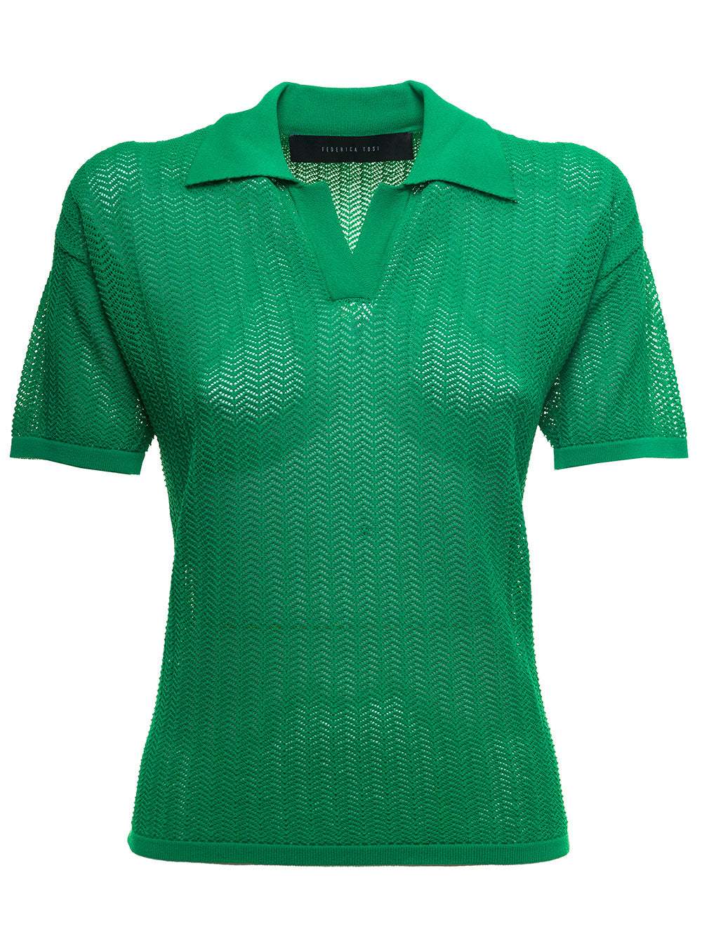 Green Openwork Viscose Polo Shirt Polyamide Tshirts And
