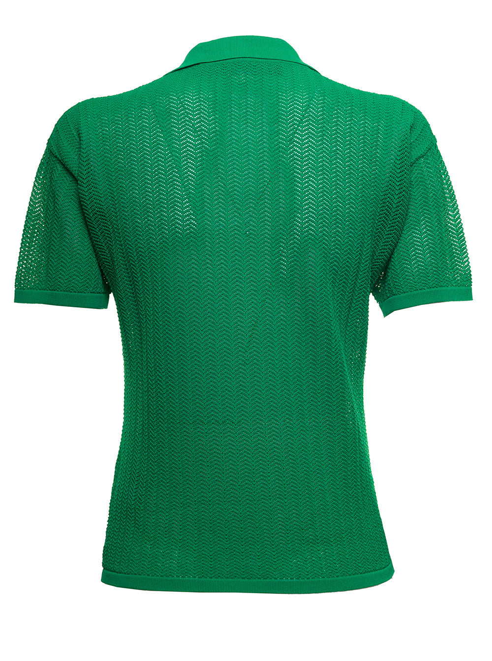 Green Openwork Viscose Polo Shirt Polyamide Tshirts And