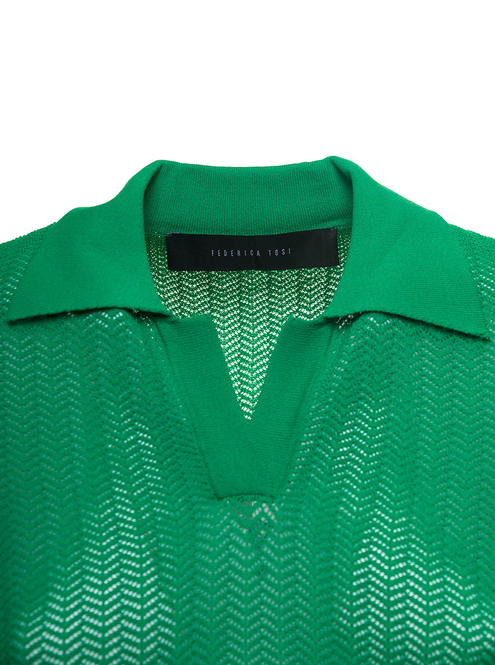 Green Openwork Viscose Polo Shirt Polyamide Tshirts And