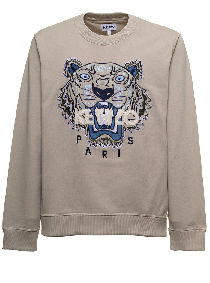 Beige Cotton Sweatshirt With Logo Sweatshirts