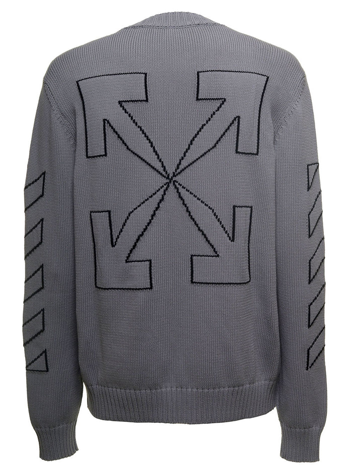 Gray Oversize Sweater With Arrow Diag Print Grey Cotton Polyamide Jersey