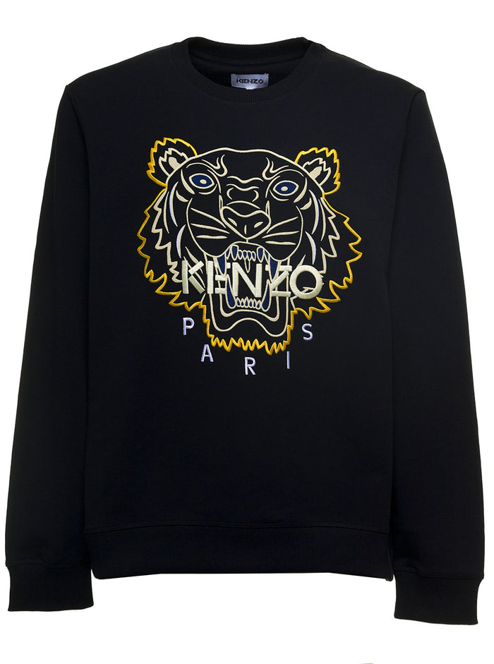 Black Cotton Sweatshirt With Tiger Logo Sweatshirts