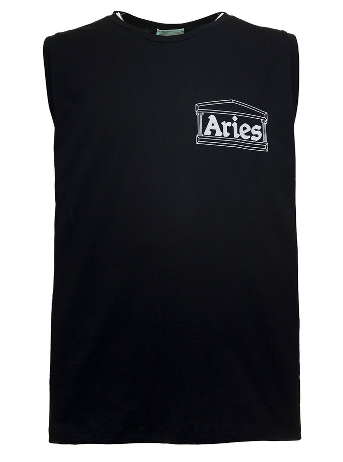 Black Cotton Tank Top With Logo Print Tshirts And Polo Shirts