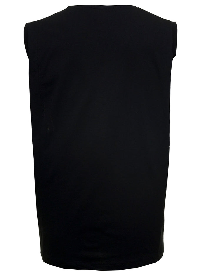 Black Cotton Tank Top With Logo Print Tshirts And Polo Shirts