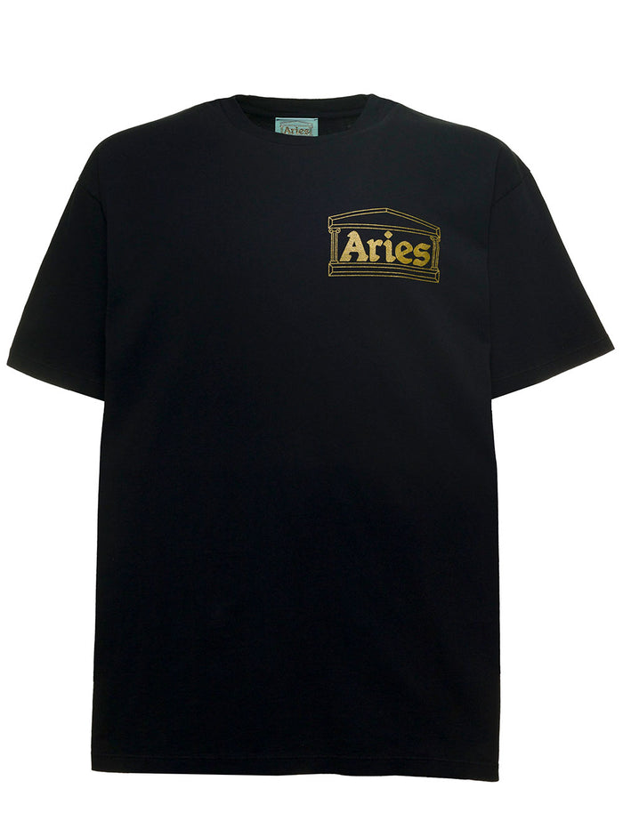 Black Jersey T-Shirt With Logo Print Cotton Tshirts And Polo Shirts