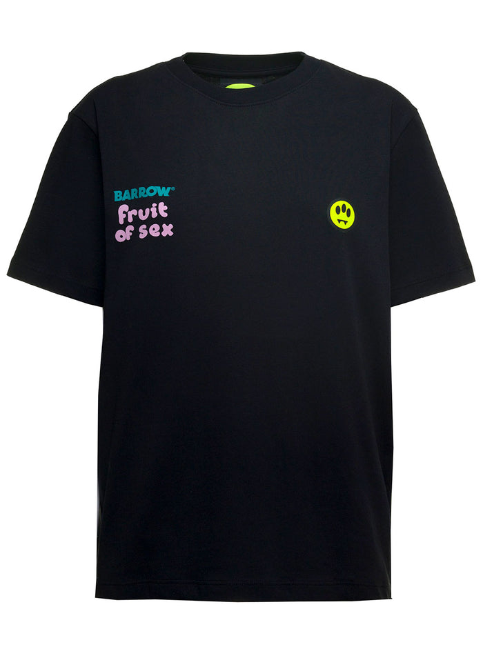 Jersey T-Shirt With Multicolor Prints Black Cotton Tshirts And Polo Shirts