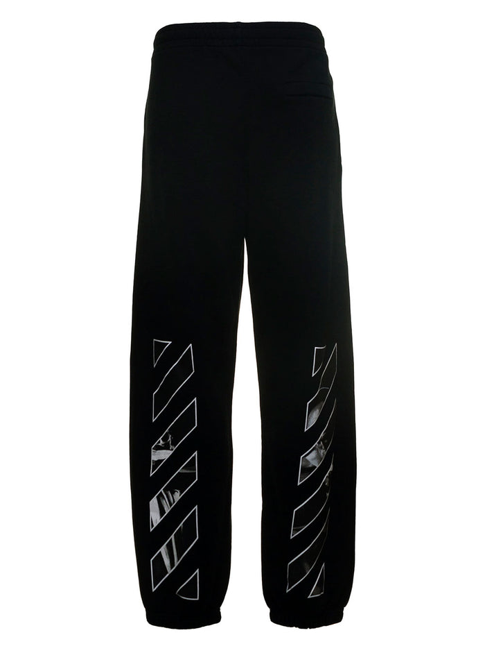 Black Jersey Joggers With Caravaggio Diag Print Cotton Trousers