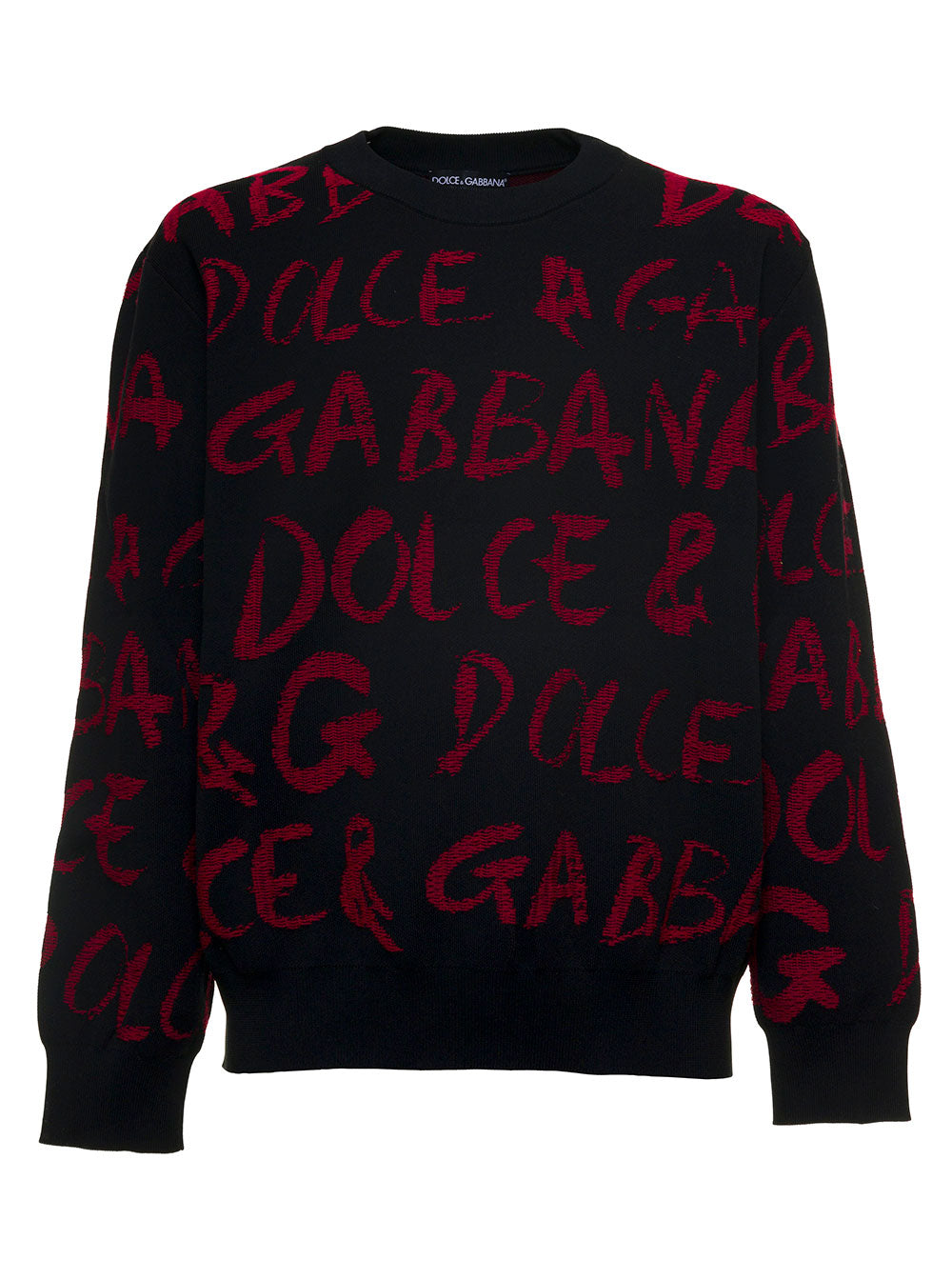Wool Blend Sweater With Allover Logo Print Black Polyamide Virgin Jersey