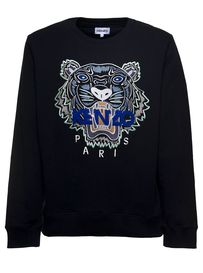 Black Cotton Sweatshirt With Tiger Logo Sweatshirts