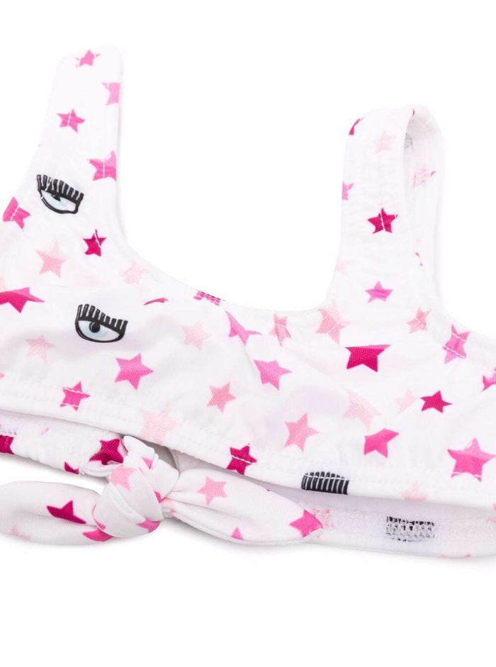 Chiara Ferragni Baby Girls Stretch Fabric Bikini With Stars Print White Polyester Elastane Beachwear