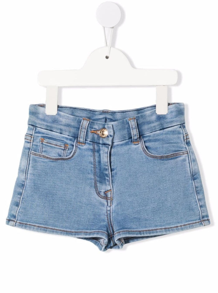 Cotton Denim Shorts With Crochet Inserts Blu Polyester Elastane And Bermuda