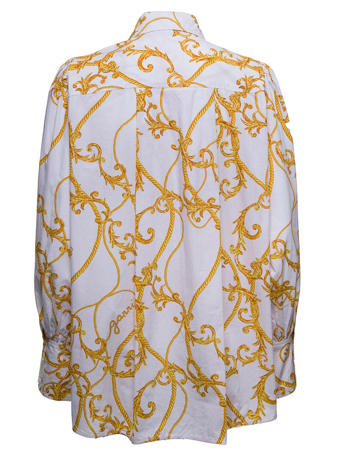 Cotton Poplin Shirt With Baroque Print White Organic And Blouses