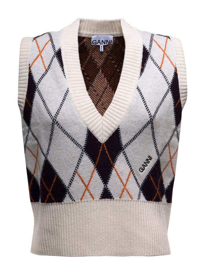 Vest Recycled Wool With Rhombus Pattern White Polyamide Blazers