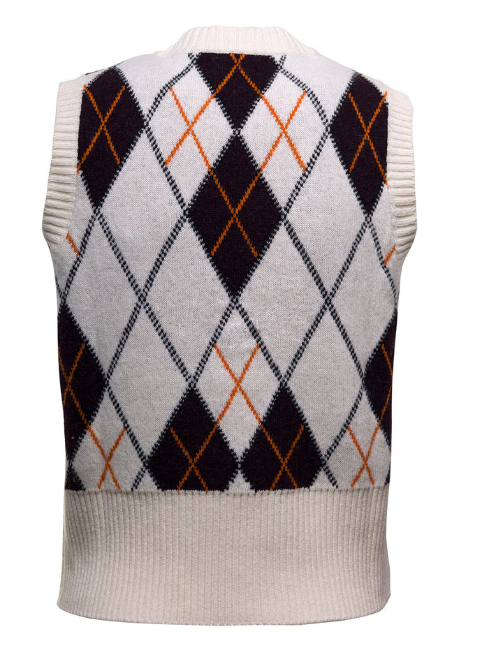 Vest Recycled Wool With Rhombus Pattern White Polyamide Blazers