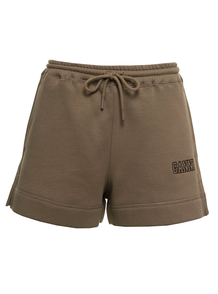 Isoli Software Beige Jersey Shorts With Logo Brown Organic Cotton And Bermuda