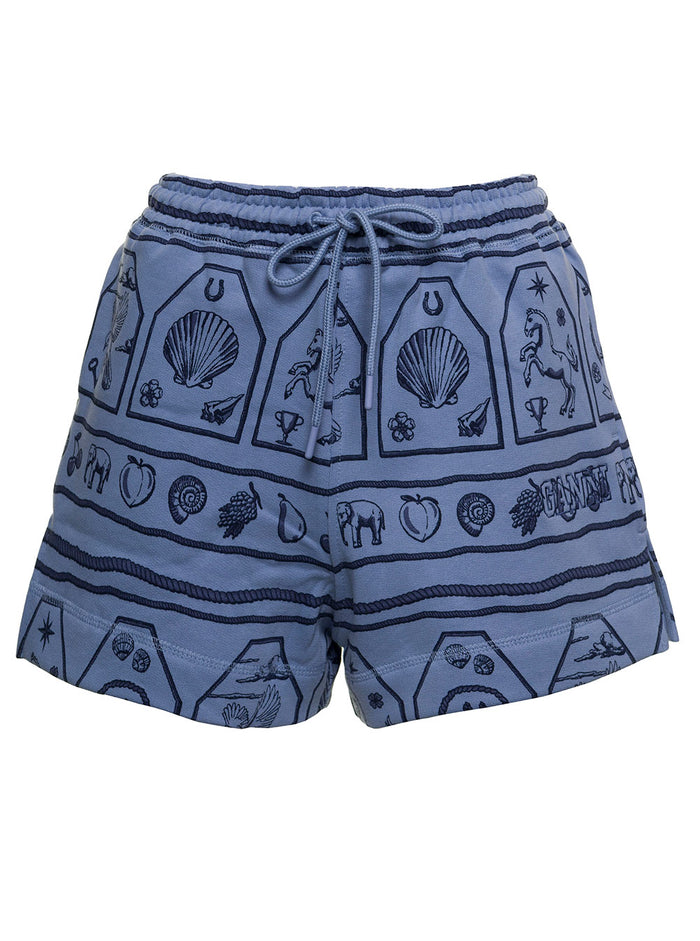 Isoli Software Light Blue Jersey Shorts With Logo Blu Organic Cotton And Bermuda