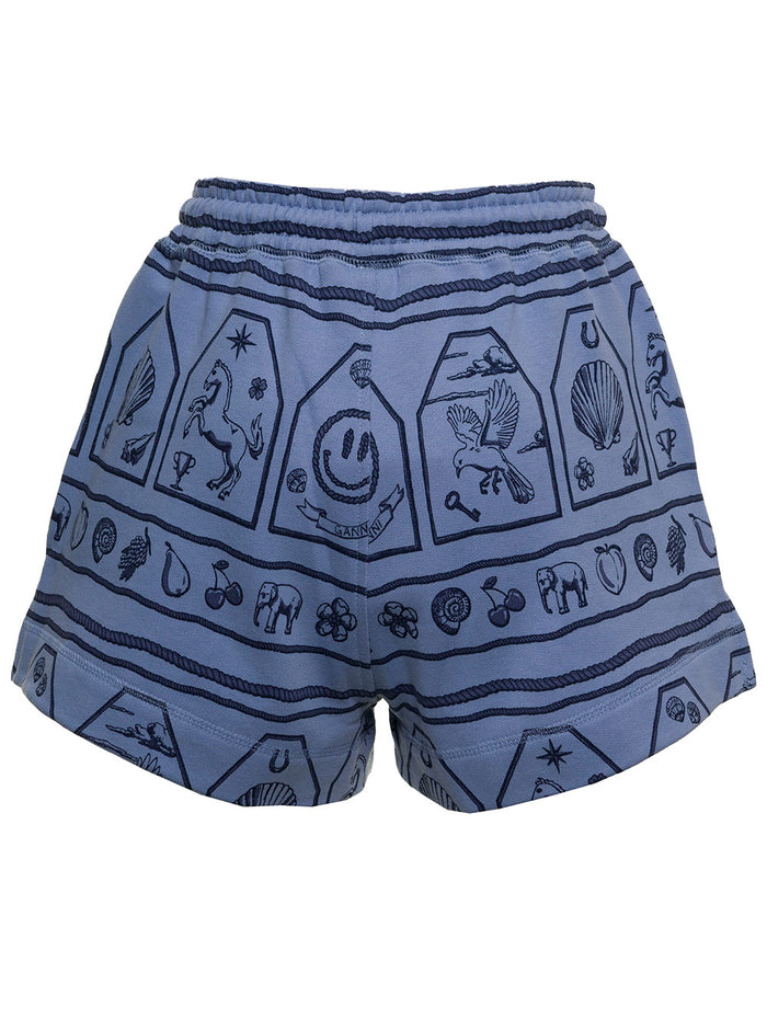 Isoli Software Light Blue Jersey Shorts With Logo Blu Organic Cotton And Bermuda