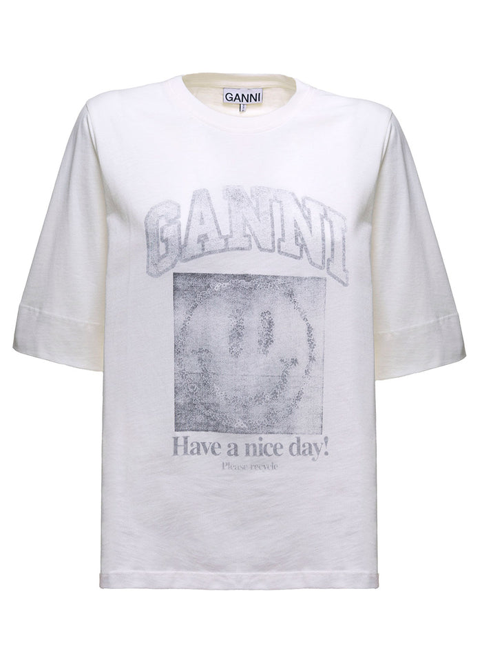 White Cotton T-Shirt With Logo Print Organic Tshirts And Polo Shirts