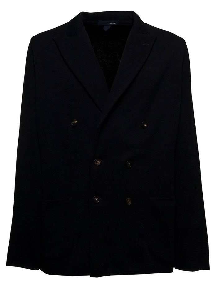 Double-Breasted Black Cotton Blazer Blazers