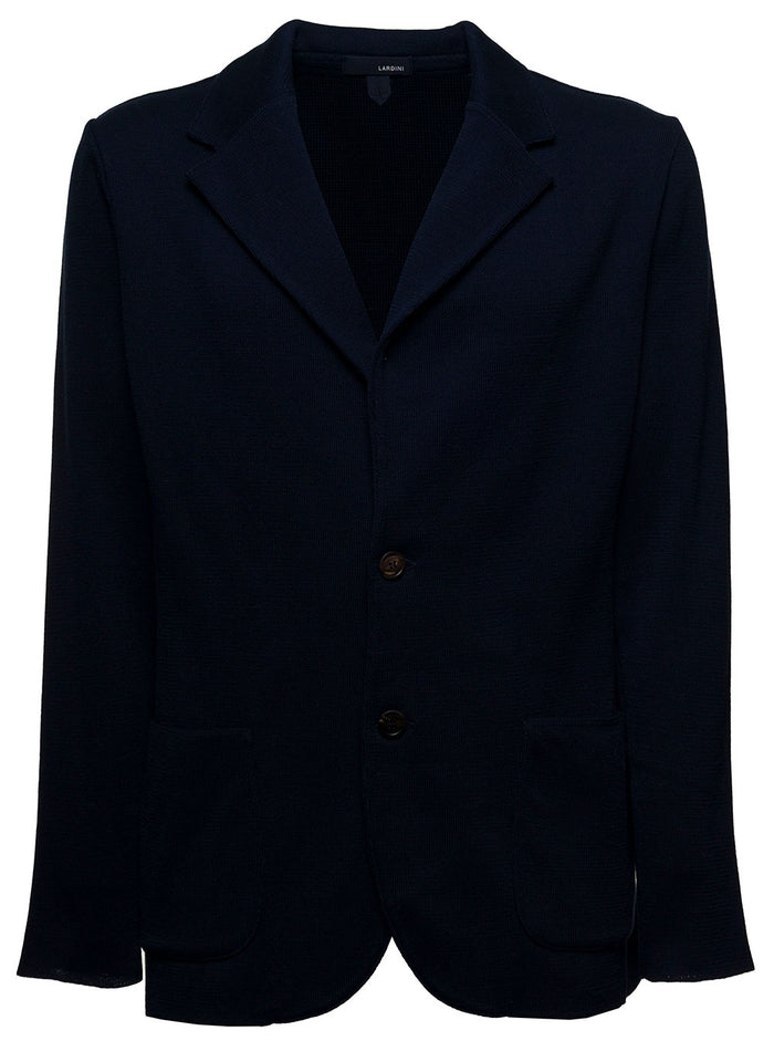 Single-Breasted Blue Cotton Jacket Blu Blazers
