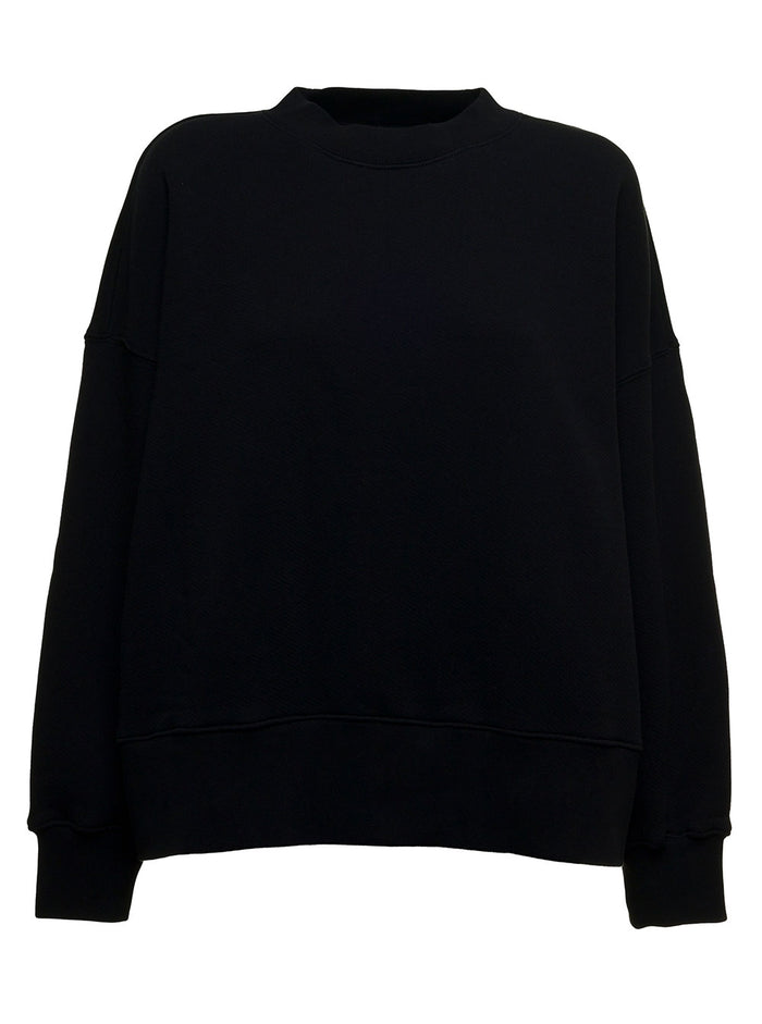 Black Cotton Sweatshirt With Classic Logo Print Sweatshirts