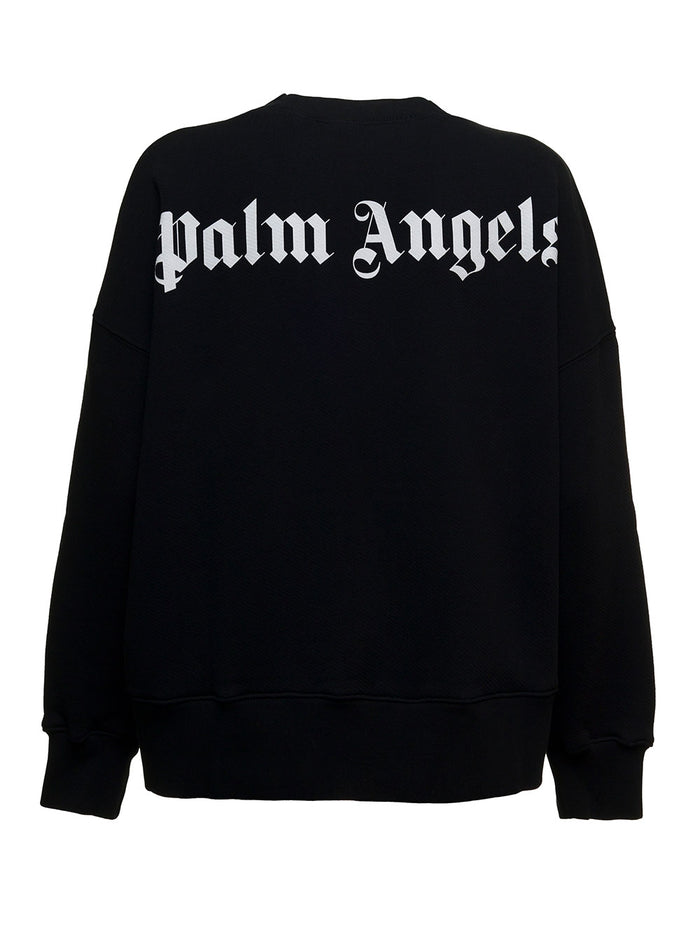 Black Cotton Sweatshirt With Classic Logo Print Sweatshirts