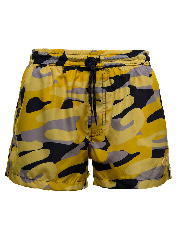 Camouflage Nylon Swim Shorts Yellow Beachwear