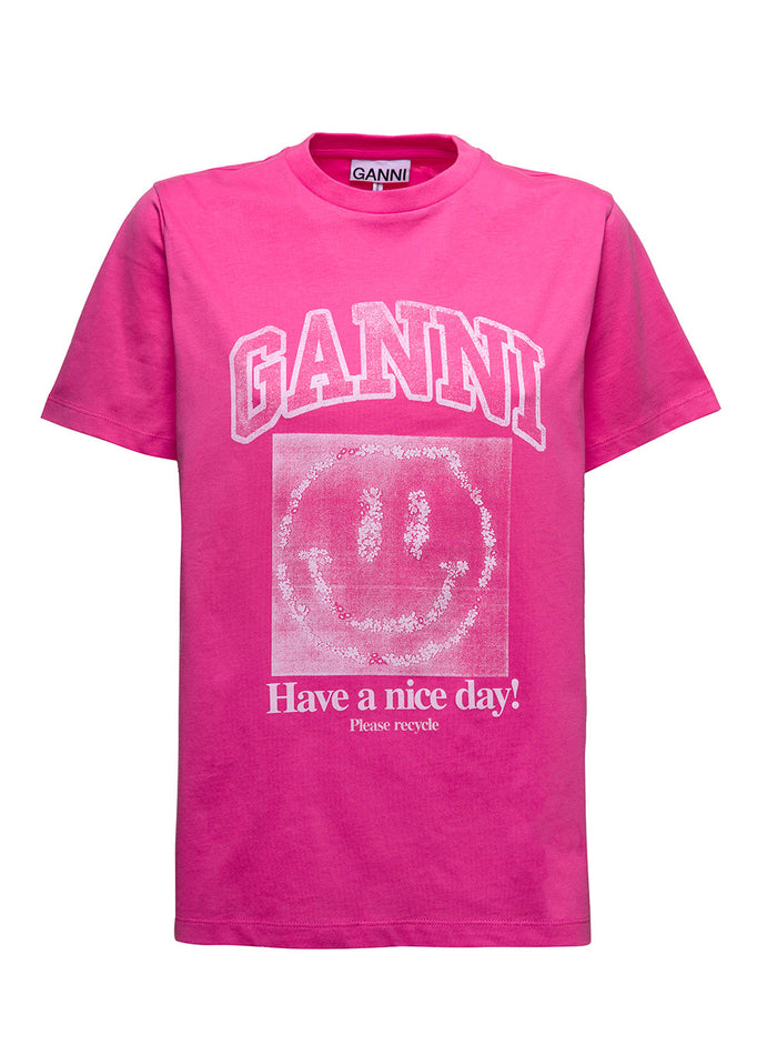 Pink Cotton T-Shirt With Logo Print Organic Tshirts And Polo Shirts