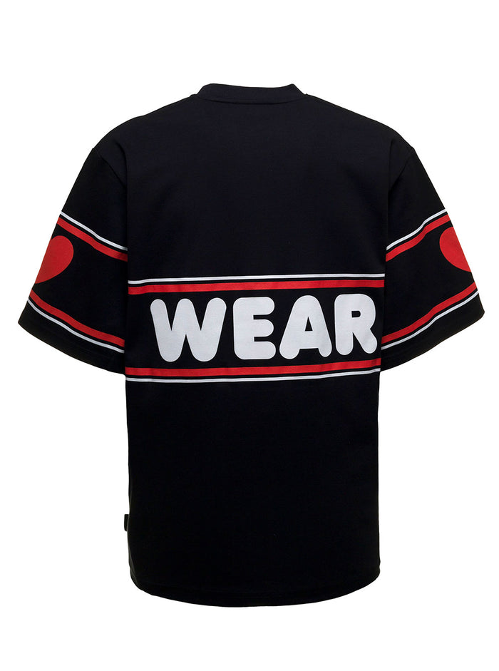 Black Cute Tape Cotton T-Shirt With Logo Print Tshirts And Polo Shirts