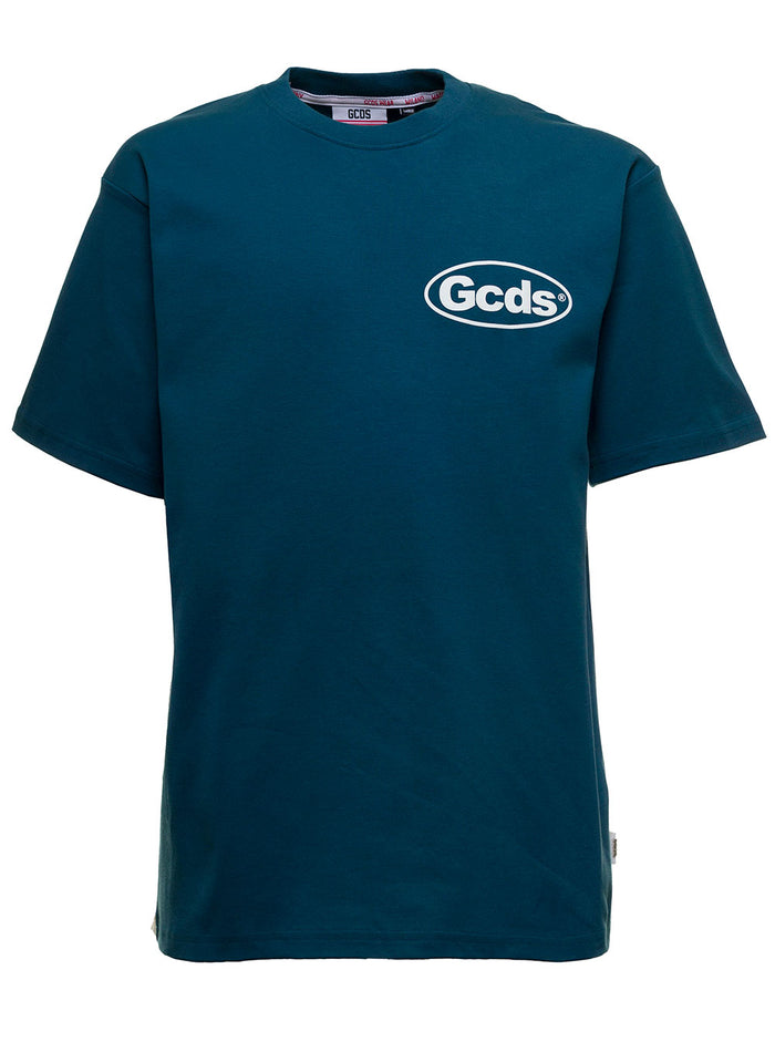 Cotton T-Shirt With Logo Print Blu Tshirts And Polo Shirts