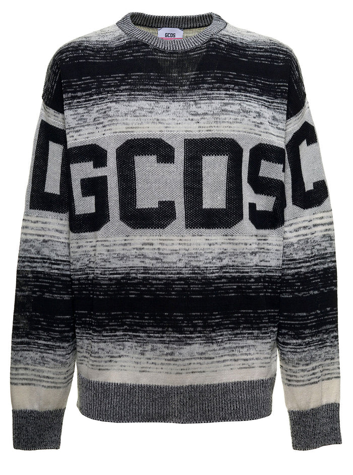 Degradé Striped Sweater With Logo Grey Linen Jersey