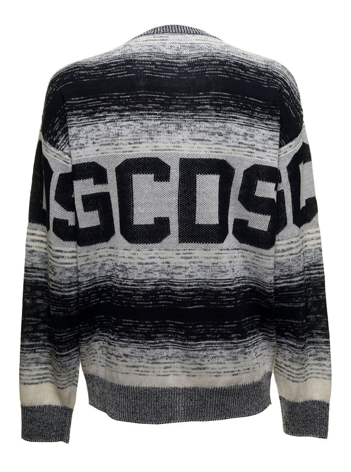 Degradé Striped Sweater With Logo Grey Linen Jersey