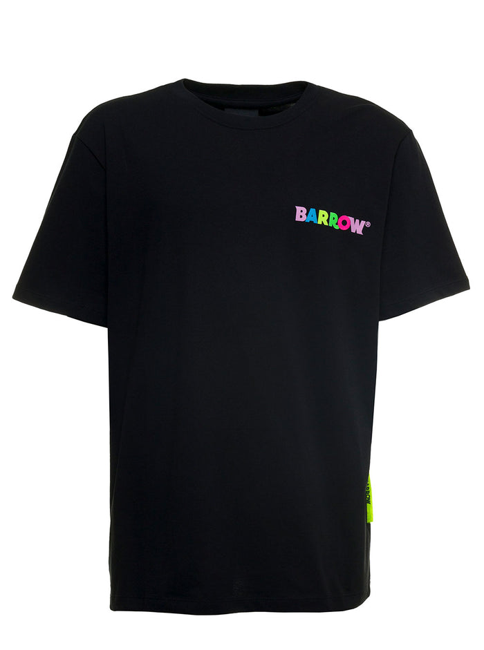 Black Jersey T-Shirt With Logo Print Cotton Tshirts And Polo Shirts