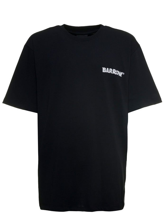 Black Jersey T-Shirt With Logo Print Cotton Tshirts And Polo Shirts