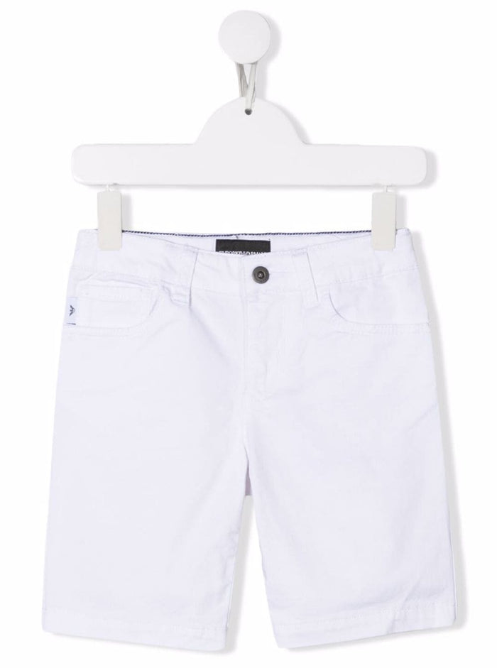 White Cotton Denim Shorts With Logo Elastane And Bermuda