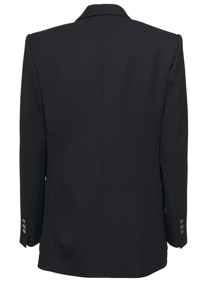 Double-Breasted Black Wool Blazer Blazers