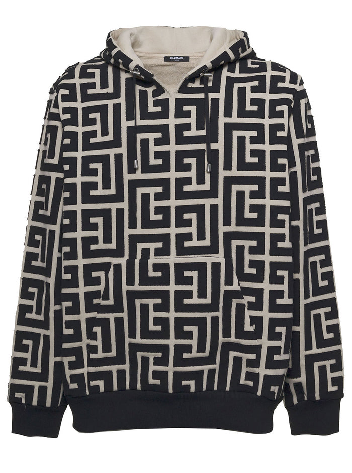Cotton Monogram Printed Hoodie Beige Sweatshirts