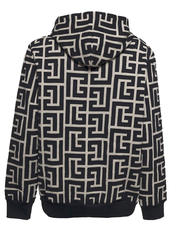 Cotton Monogram Printed Hoodie Beige Sweatshirts
