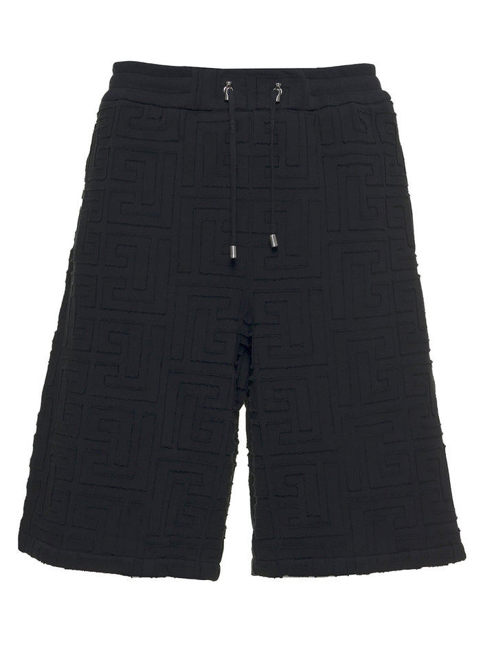 Cotton Monogram Printed Bermuda Shorts Black And