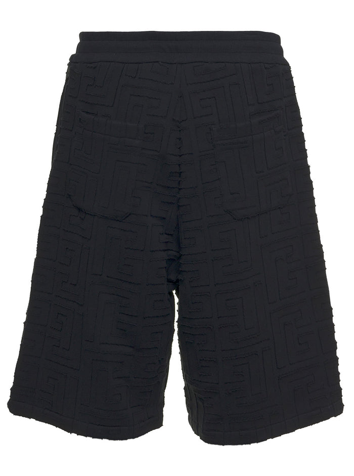 Cotton Monogram Printed Bermuda Shorts Black And