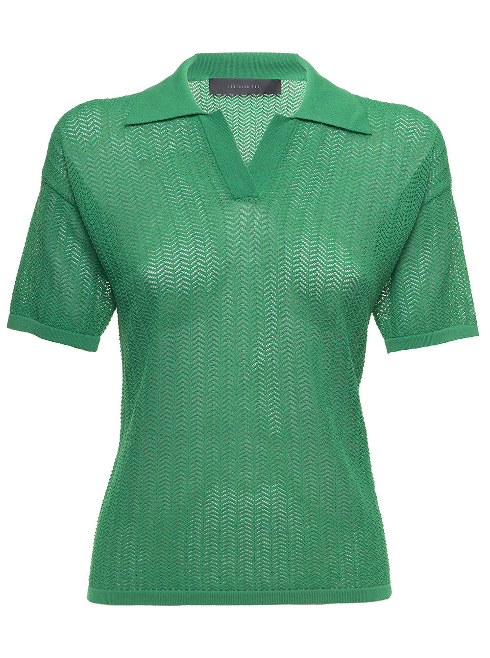 Green Openwork Viscose Polo Shirt Polyamide Tshirts And