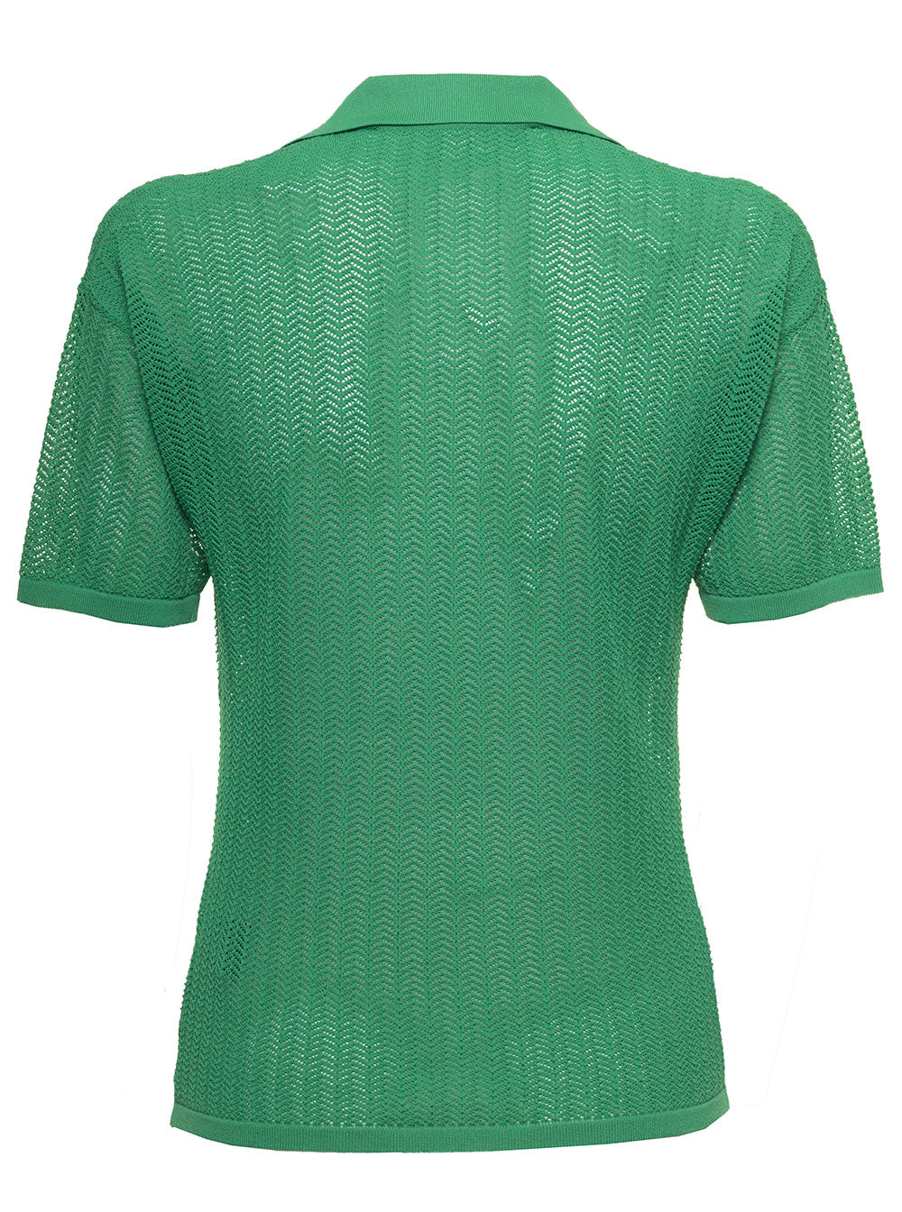 Green Openwork Viscose Polo Shirt Polyamide Tshirts And