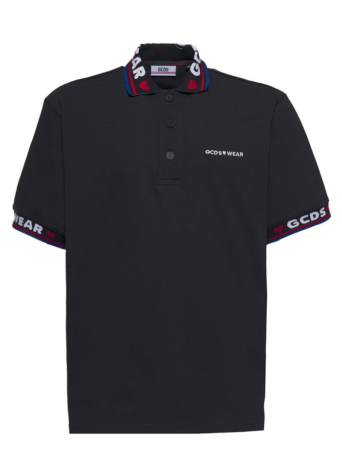 Black Cotton Polo Shirt With Logo Print Tshirts And