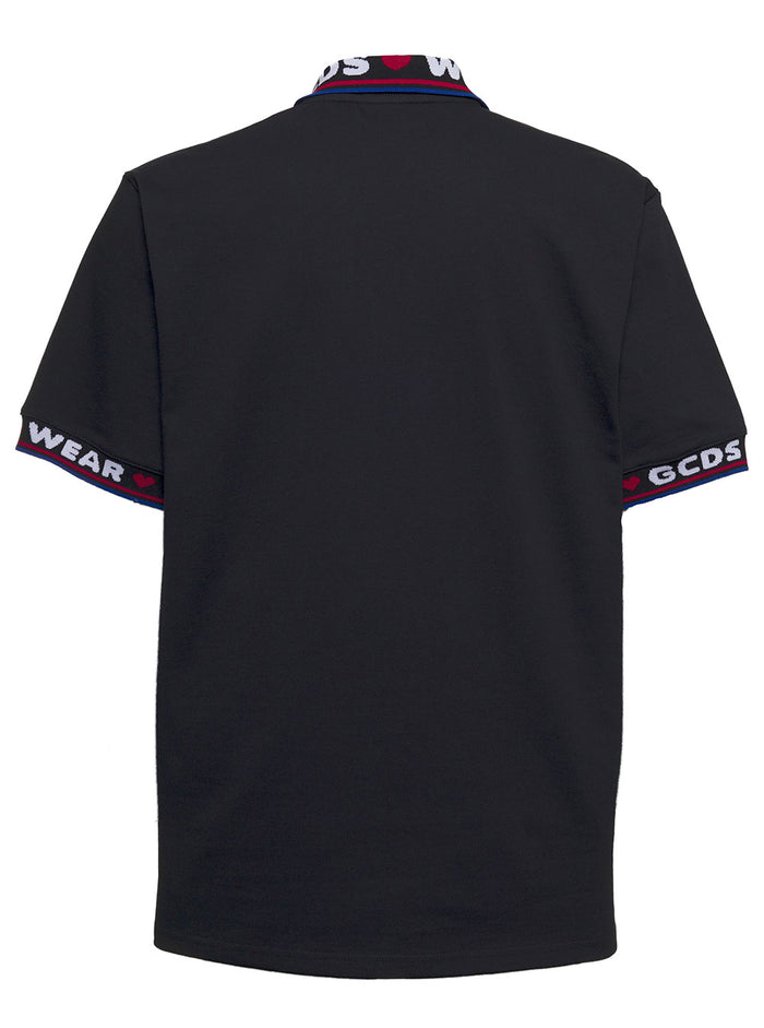 Black Cotton Polo Shirt With Logo Print Tshirts And