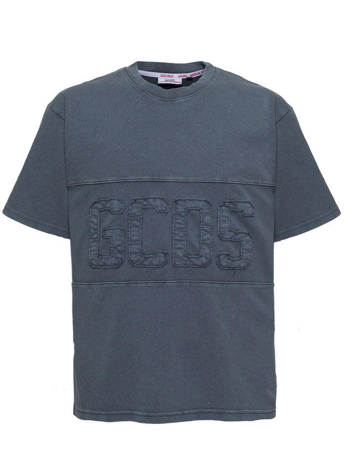 Blue Cotton T-Shirt With Logo Blu Tshirts And Polo Shirts